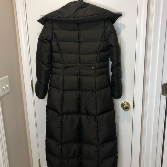 Cole Haan Signature full maxi length brown puffer coat, size extra small - Picture 15 of 16
